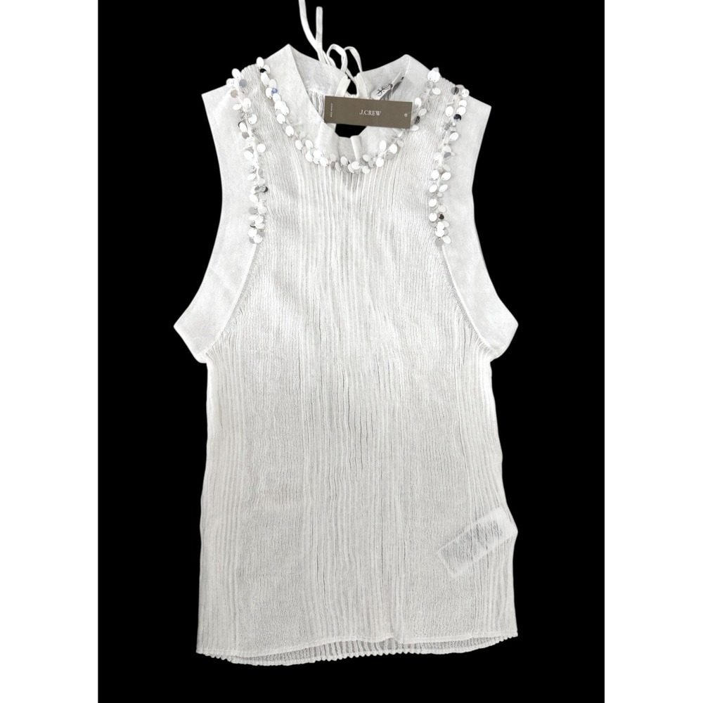 J.Crew Sheer ruffle-trim tank top with sequin embellishments sz - Picture 1 of 5